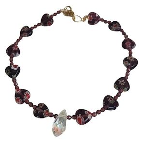 Garnet Millefiori Lampwork Glass Bead Heart Charm Teardrop Crystal Bracelet